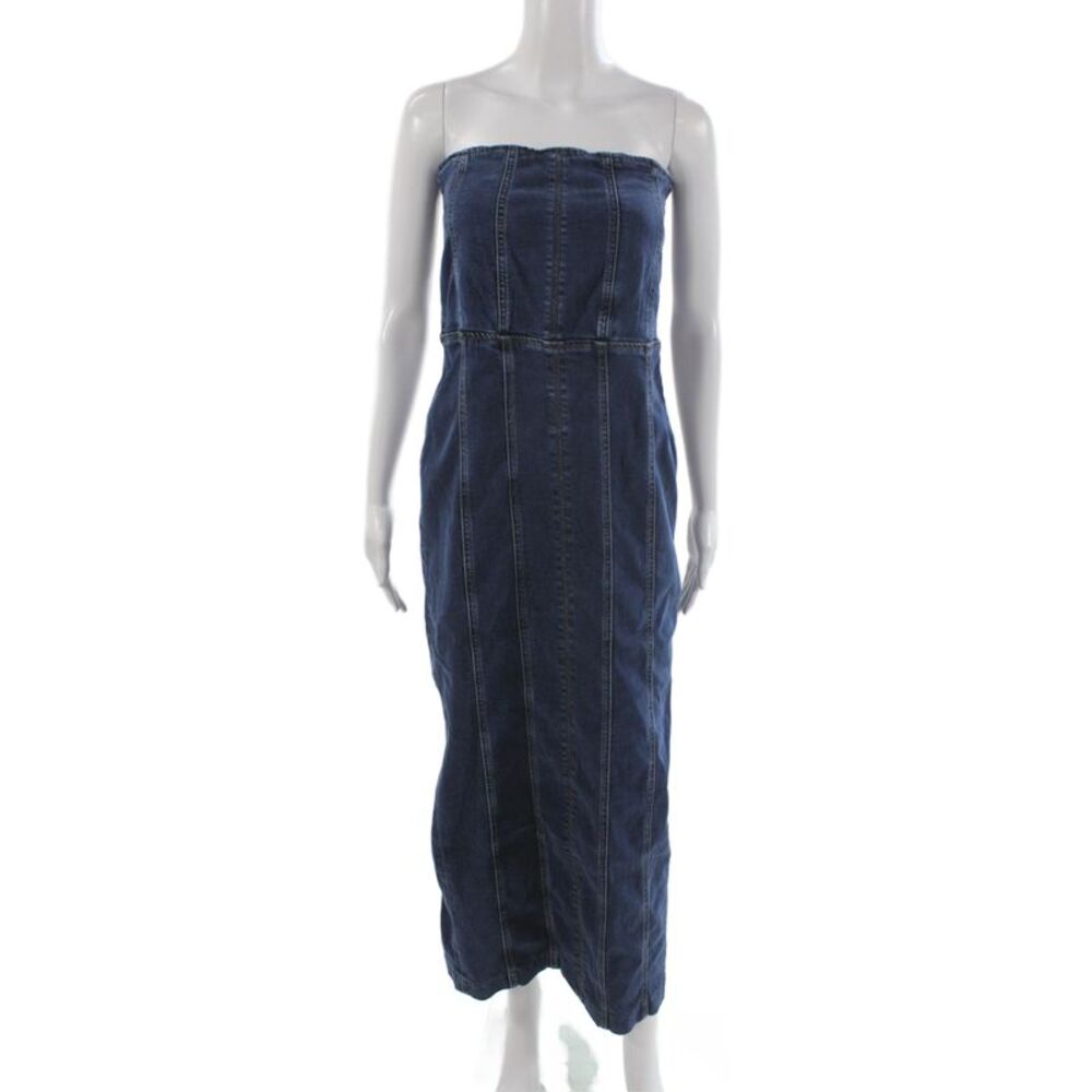 Reformation Women Sheath Off the Shoulder Blue Midi Dress Size 8